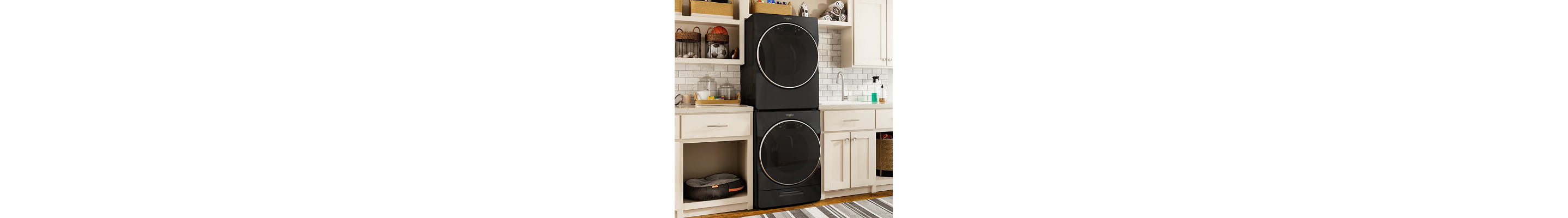 A stackable washer and dryer set by Whirlpool brand
