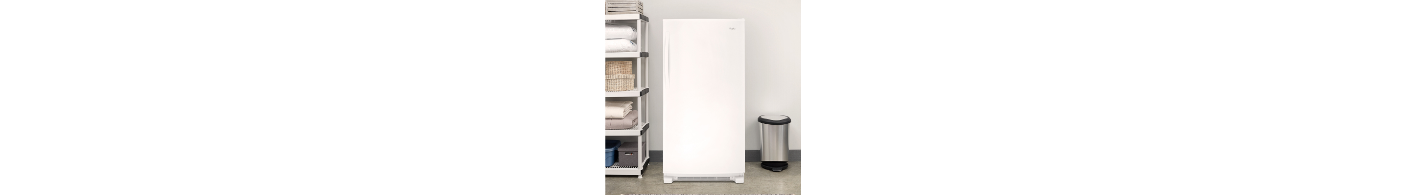 Upright freezer in a garage
