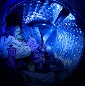 The inside of a washing machine with UV light