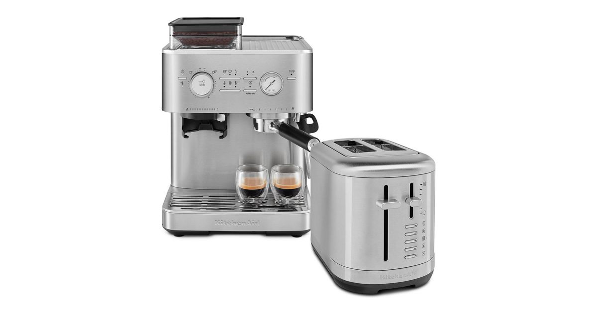 Design Toaster und halbautomatische Kaffeemaschine Set - Edelstahl