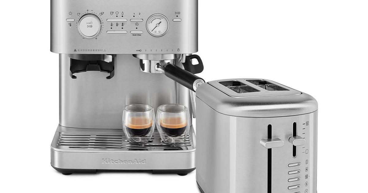 Design Toaster und halbautomatische Kaffeemaschine Set - Edelstahl