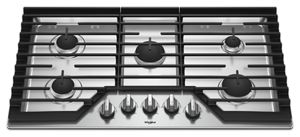 Whirlpool 36-inch Gas Cooktop with EZ-2-Lift Hinged Cast-Iron Grates Stainless Steel WCG55US6HS Picture 1
