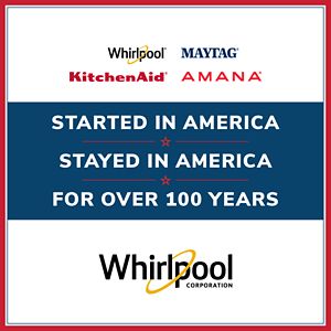 Whirlpool brand graphic stating started in America, stayed in America for over 100 years